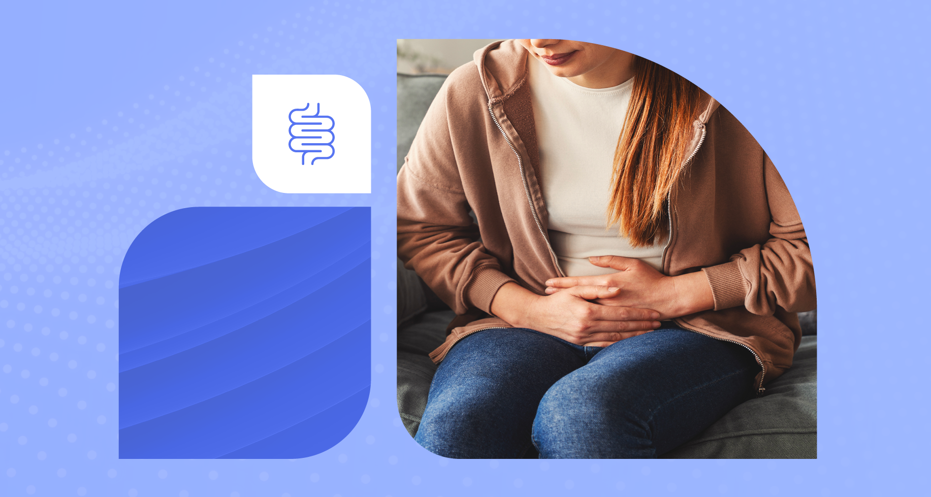 A person clutches their stomach as if in pain